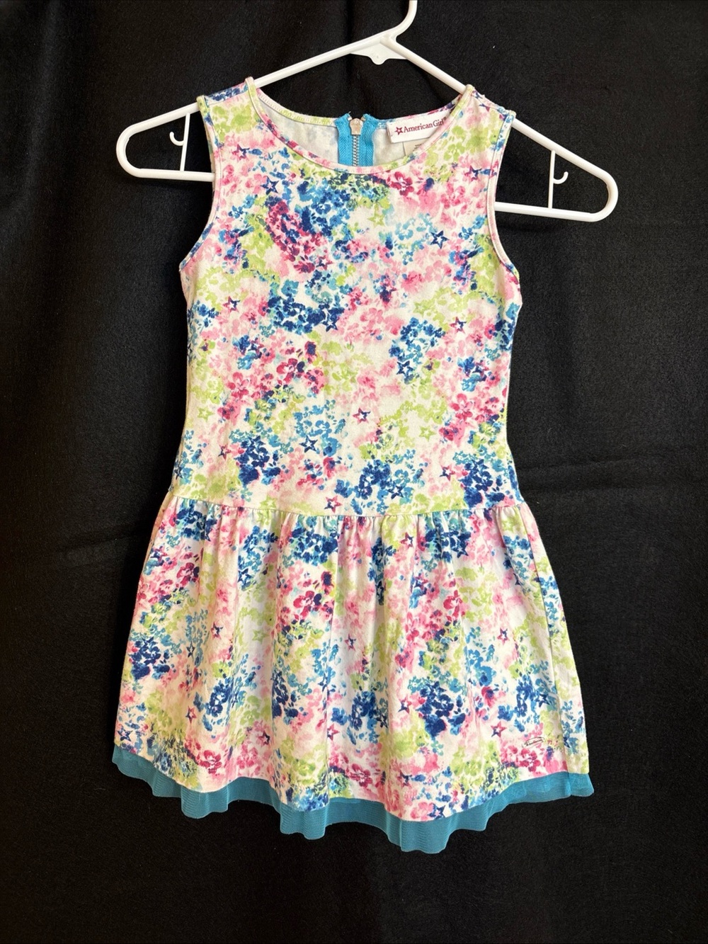 American Girl Floral Print Sleeveless Dress in Pink, Blue & Green